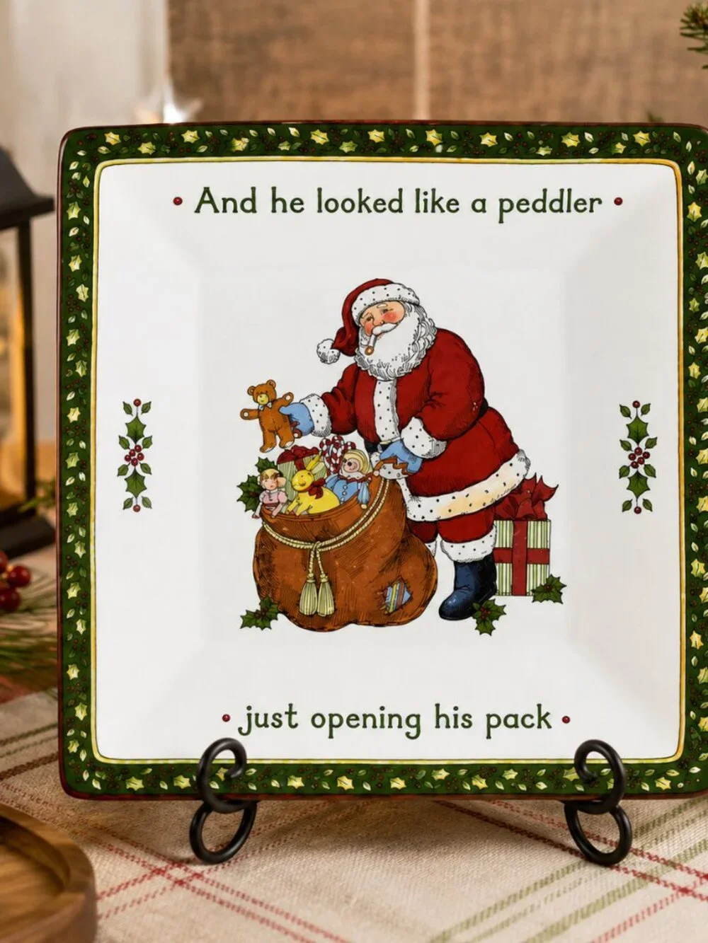 Vintage Christmas Santa Story Plates Set of 4 Square Holiday Decor